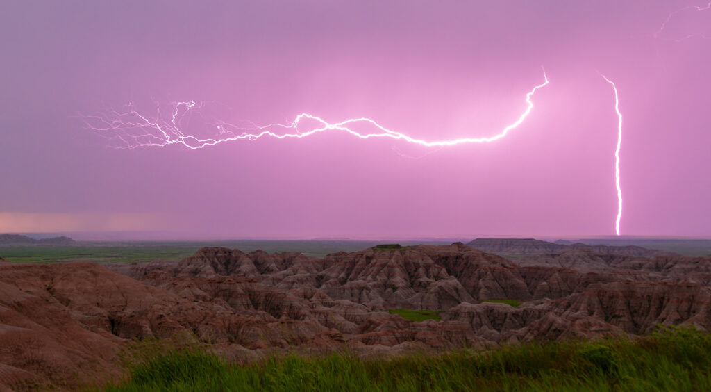Dramatic lightning - Badlands National Park, South Dakota